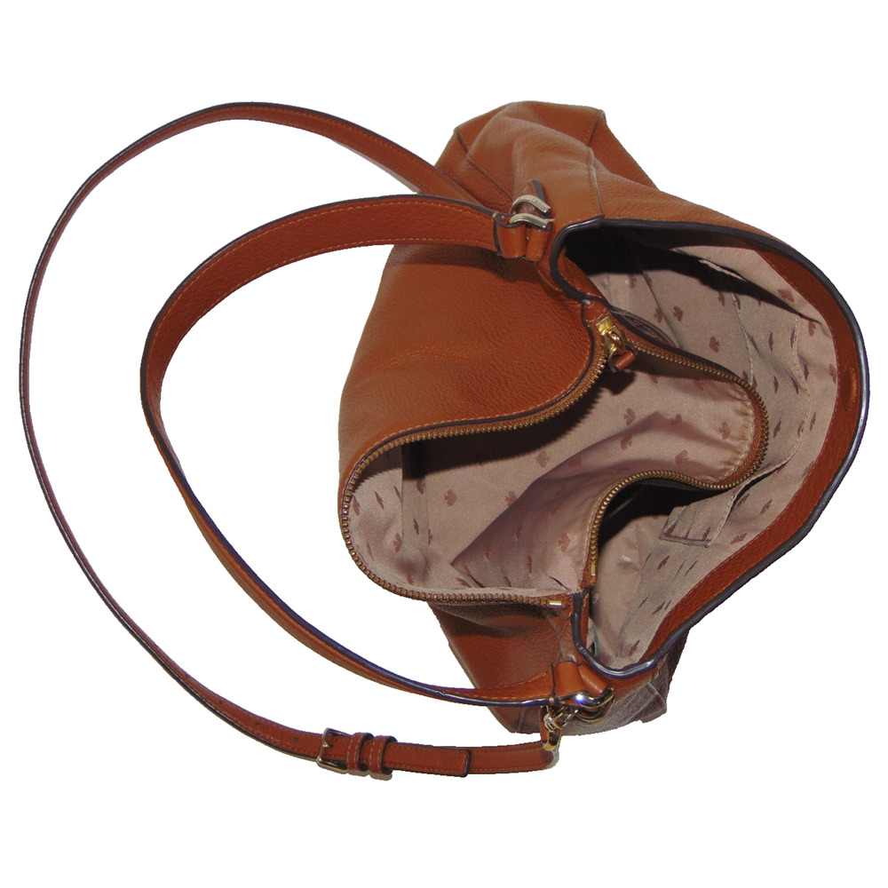 Kate Spade New York Pebbled Leather Medium Crossbody Bag Cognac Luggage Gold Zip - Picture 4 of 10